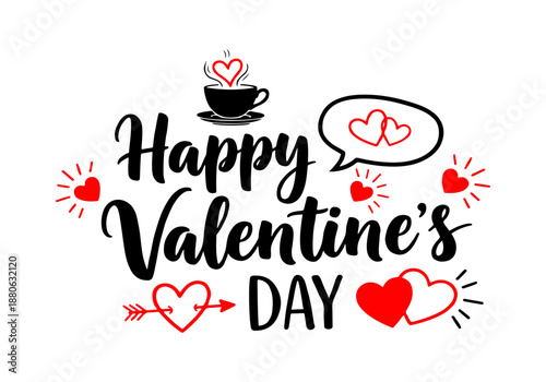 Happy Valentine's Day Love Coffee Cup Heart Greeting Card Design, Romantic Celebration
