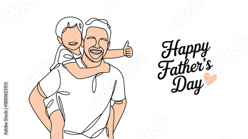 Smiling father giving his child a joyful piggyback ride with a loving Fathers Day message