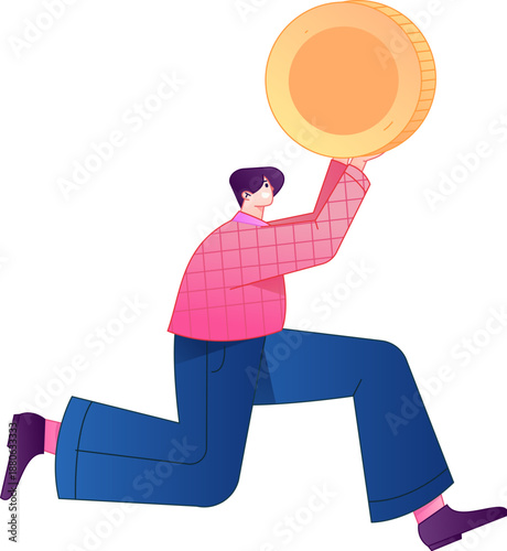 Vector flat gradient illustration of a character holding a red envelope and celebrating Chinese New Year.
