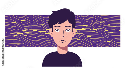 information overload and mental stress depicted by a man grappling with abstract data patterns illustrating digital challenges and cognitive health.