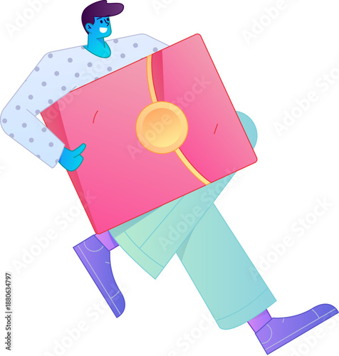 Vector flat gradient illustration of a character holding a red envelope and celebrating Chinese New Year.
