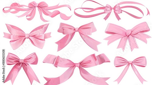 Minimal Ribbon Bows Set Illustration on White Background