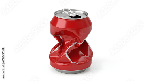 Crushed Red Soda Can Isolated on White