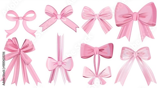 Minimal Ribbon Bows Set Illustration on White Background