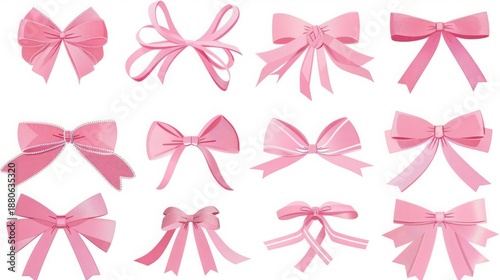 Minimal Ribbon Bows Set Illustration on White Background