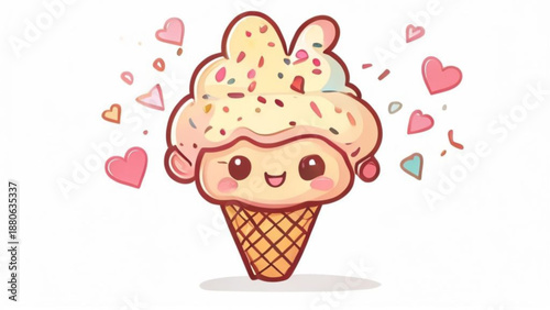 Delicious chocolate ice cream in a sweet cone and a pink strawberry cupcake with a cherry on top create a tasty summer dessert illustration for a cold birthday snack