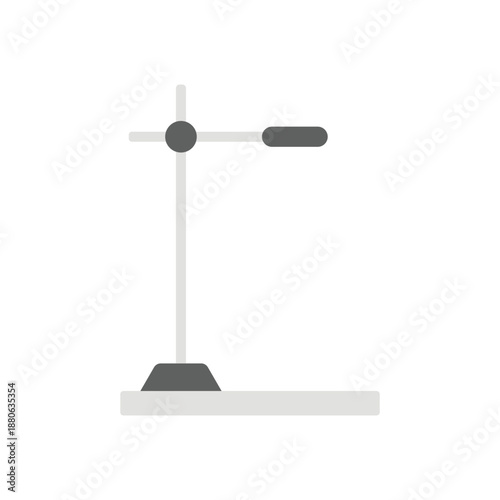 Retort stand with clamp icon commonly used to hold laboratory glassware during experiments. Minimal flat vector illustration for science and chemistry themes.