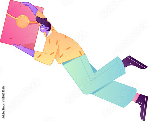 Vector flat gradient illustration of a character holding a red envelope and celebrating Chinese New Year.
