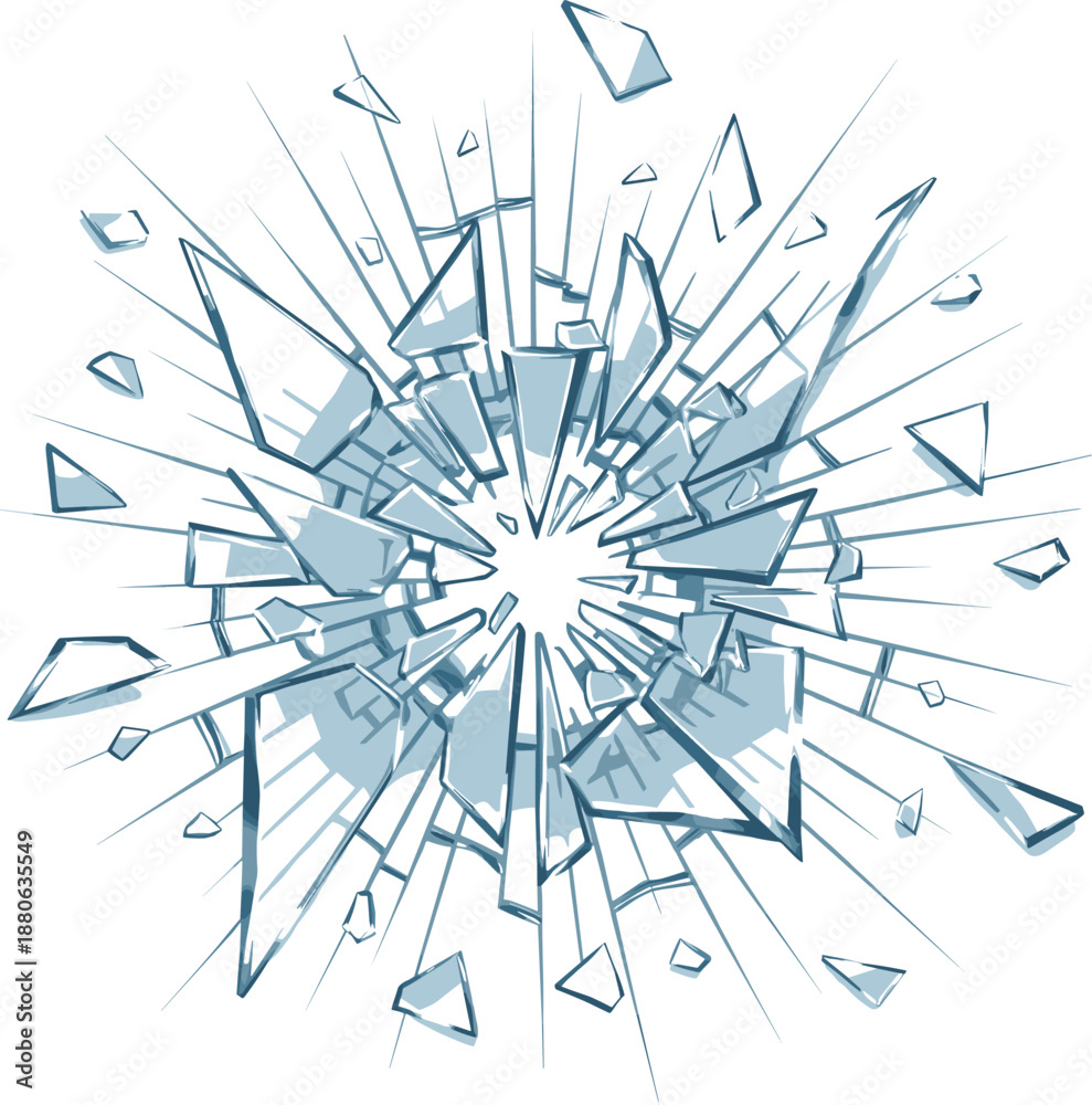 Obraz premium Abstract shattered glass burst illustration with radial sharp fragments for impact effects, breakage concepts, and dynamic graphic design projects