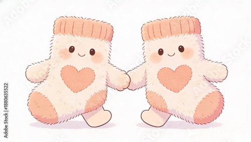 Isolated vector set featuring a cute cartoon pair of baby shoes, pink gloves, and pink angels with a teddy bear and heart illustration for twins