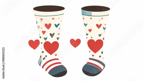 Romantic vector illustration design featuring two cups of coffee, two cups of tea, and two glasses of champagne decorated with red heart symbols and passion patterns for a Valentine Day card