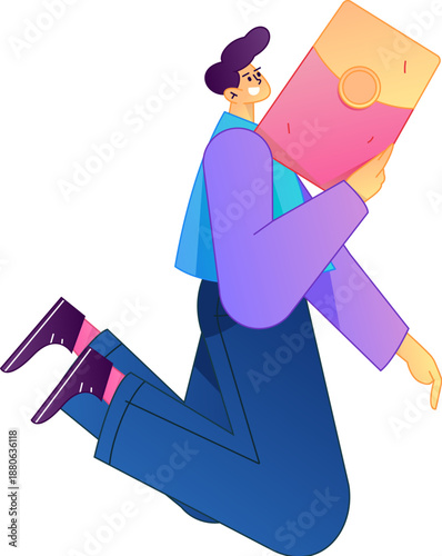 Vector flat gradient illustration of a character holding a red envelope and celebrating Chinese New Year.
