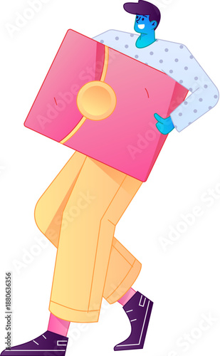 Vector flat gradient illustration of a character holding a red envelope and celebrating Chinese New Year.

