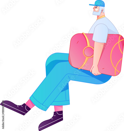 Vector flat gradient illustration of a character holding a red envelope and celebrating Chinese New Year.
