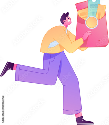 Vector flat gradient illustration of a character holding a red envelope and celebrating Chinese New Year.
