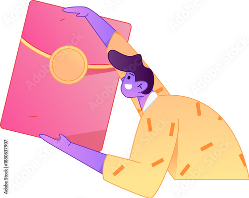 Vector flat gradient illustration of a character holding a red envelope and celebrating Chinese New Year.
