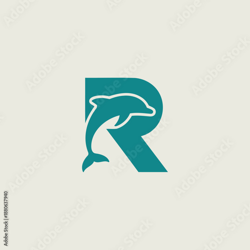 Vector Logo Featuring The Letter R And Dolphin Illustration For Brand Identity