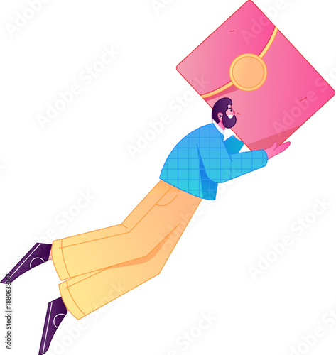 Vector flat gradient illustration of a character holding a red envelope and celebrating Chinese New Year.
