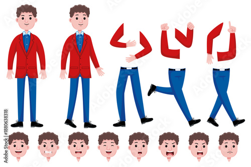 Cartoon-style baby donkey character kit with interchangeable heads, limbs, and cheerful expressions.