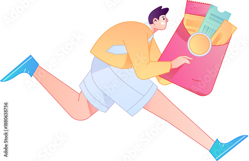 Vector flat gradient illustration of a character holding a red envelope and celebrating Chinese New Year.
