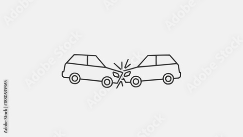 Two cars colliding head on in a traffic accident illustration.