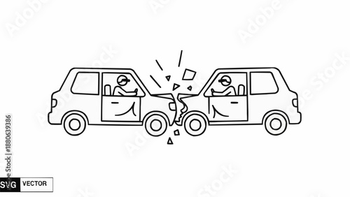 Two cars colliding head on in a traffic accident.