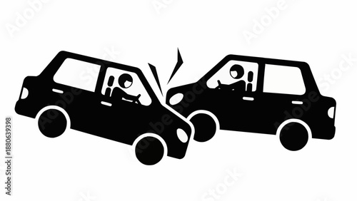 Two cars colliding in a traffic accident illustration.