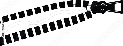 Open zipper illustration with separated teeth and slider for clothing, fashion accessories, tailoring, and textile design projects