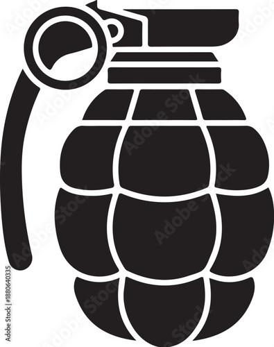 Isolated black silhouette and green hand grenade vector illustration of a military explosive weapon object for army war danger symbol on white background