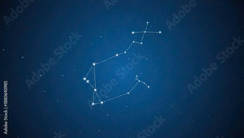 Scorpio constellation depicted with glowing stars against a deep blue night sky