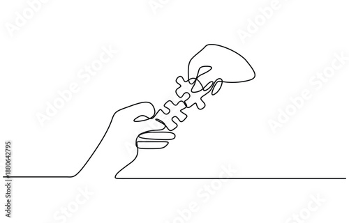 Puzzle vector illustration of continuous one line art design, Continuous one line drawing of puzzle