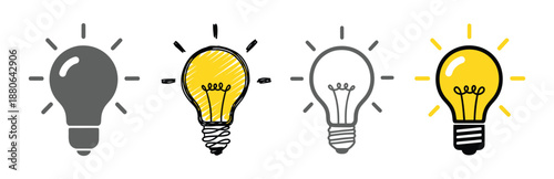 Electric light bulb icon set vector illustration isolated on transparent background