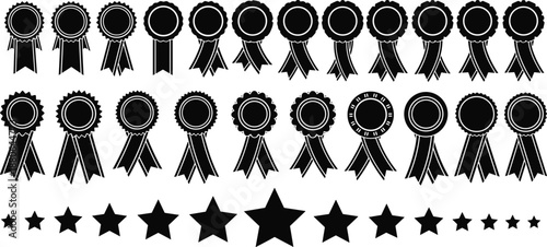 Award ribbon badge collection with star rating icons set showing quality seals prizes isolated on white vector illustration