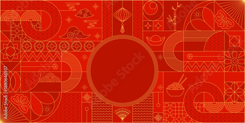 Happy Chinese New Year card. Red gold Lunar calendar