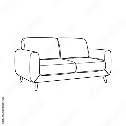Modern Two-Seater Sofa Outline Drawing - Minimalist Living Room Furniture Vector Illustration - Elegant Couch Line Art Icon for Interior Design and Home Decor