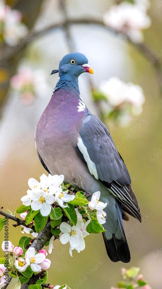 custom made wallpaper toronto digitalPigeon perched among blooming apple blossoms, gazing forward against a blurred background