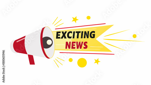 Vector megaphone with exciting news announcement and energetic graphic elements