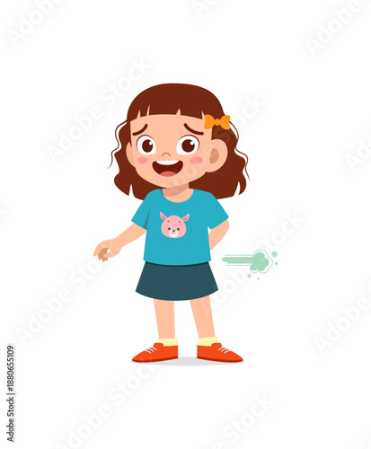 Cartoon-style girl showing discomfort and illness symptoms.