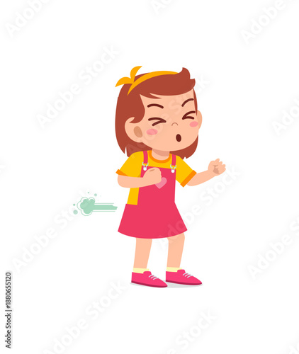 Cartoon-style girl showing discomfort and illness symptoms.