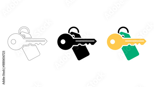 Versatile key icon set solid, line, and colourful styles for unlocking  access solutions