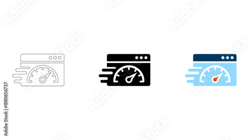 Website speed, web performance, loading time icon set line, solid, colorful vector icons