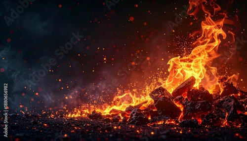 Viking Fire Sparks and Embers on the Ground Representing the Intense Heat of Up Helly Aa Festival Tradition