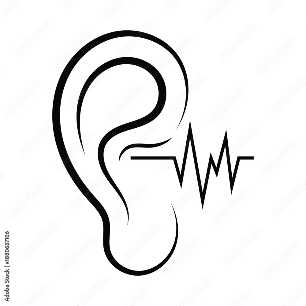 Obraz premium Ear symbol, audio wave, and minimal line art design