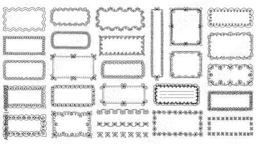 hand drawn doodle frames and borders provide whimsical graphic design elements for scrapbooking bullet journals and social media creative projects.