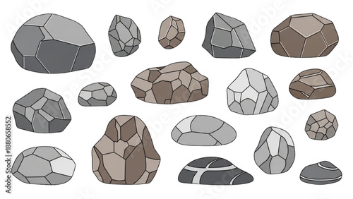 Collection of assorted gemstones and rocks displayed in a graphic illustration format