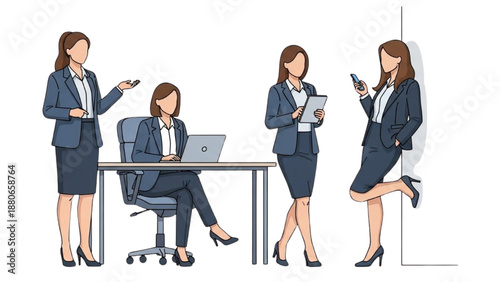 Group of business women working together in a modern office environment from various viewpoints
