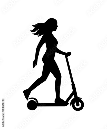 Woman riding a kick scooter silhouette transportation concept