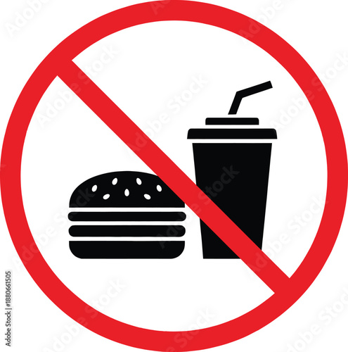No food and drink allowed sign icon burger and soda crossed out