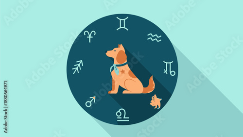 Astrology Symbols Surrounding a Dog and Puppy