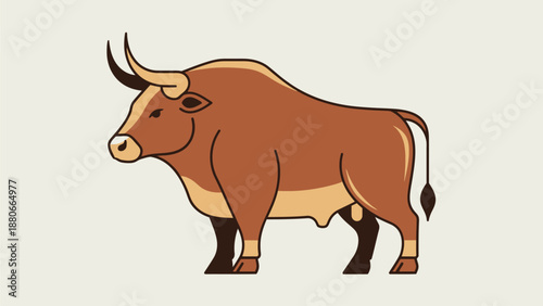 Brown Bull Illustration with Horns